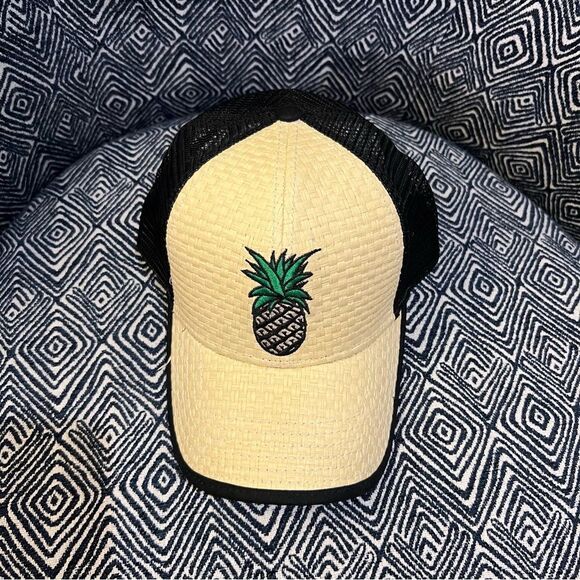 Pineapple Trucker Style Hat Woven Straw/Black SnapBack 808 Clothing Co. Maui - Picture 3 of 8